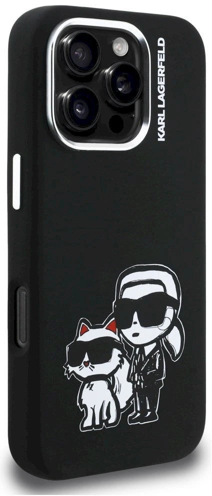 „Karl Lagerfeld“ silikoninis „Karl&Choupette Sketch MagSafe“ dėklas, skirtas „iPhone 16 Pro Max“ - Juodas