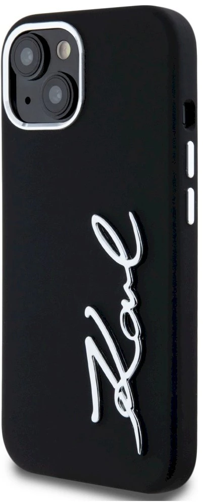 Dėklas Karl Lagerfeld Silicone Metal Script Logo iPhone 15 Case - Juodas
