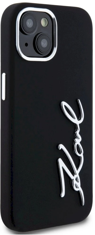 Dėklas Karl Lagerfeld Silicone Metal Script Logo iPhone 15 Case - Juodas