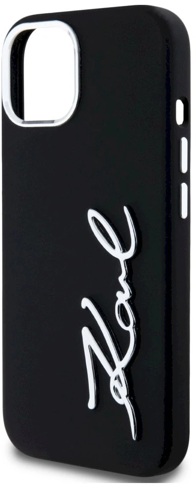 Dėklas Karl Lagerfeld Silicone Metal Script Logo iPhone 15 Case - Juodas