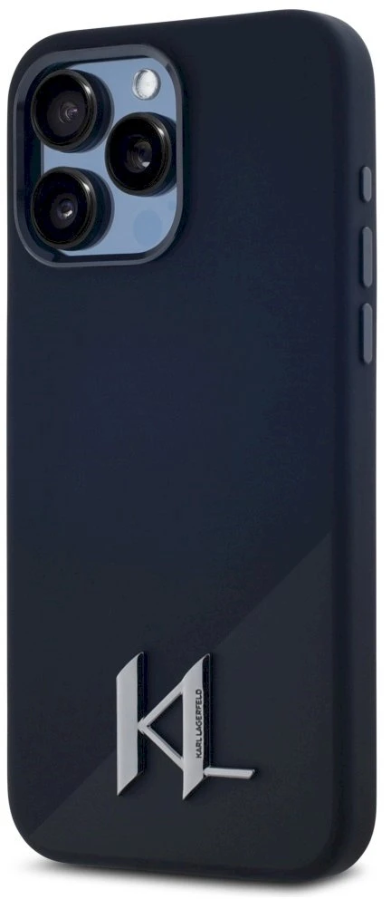 Dėklas Karl Lagerfeld Silicone Shadow Metal Initial MagSafe Apple iPhone 15 Pro juodos spalvos
