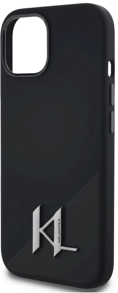 Dėklas Karl Lagerfeld Silicone Shadow Metal Initial MagSafe Apple iPhone 15 juodos spalvos