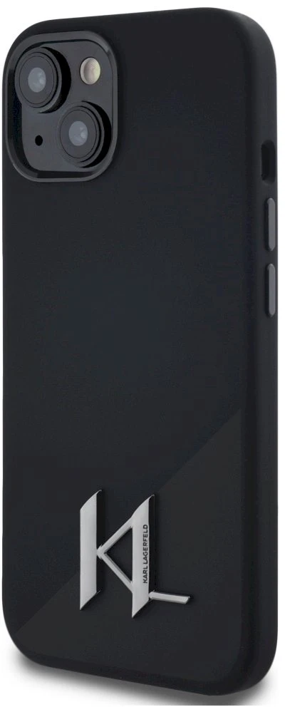 Dėklas Karl Lagerfeld Silicone Shadow Metal Initial MagSafe Apple iPhone 15 juodos spalvos