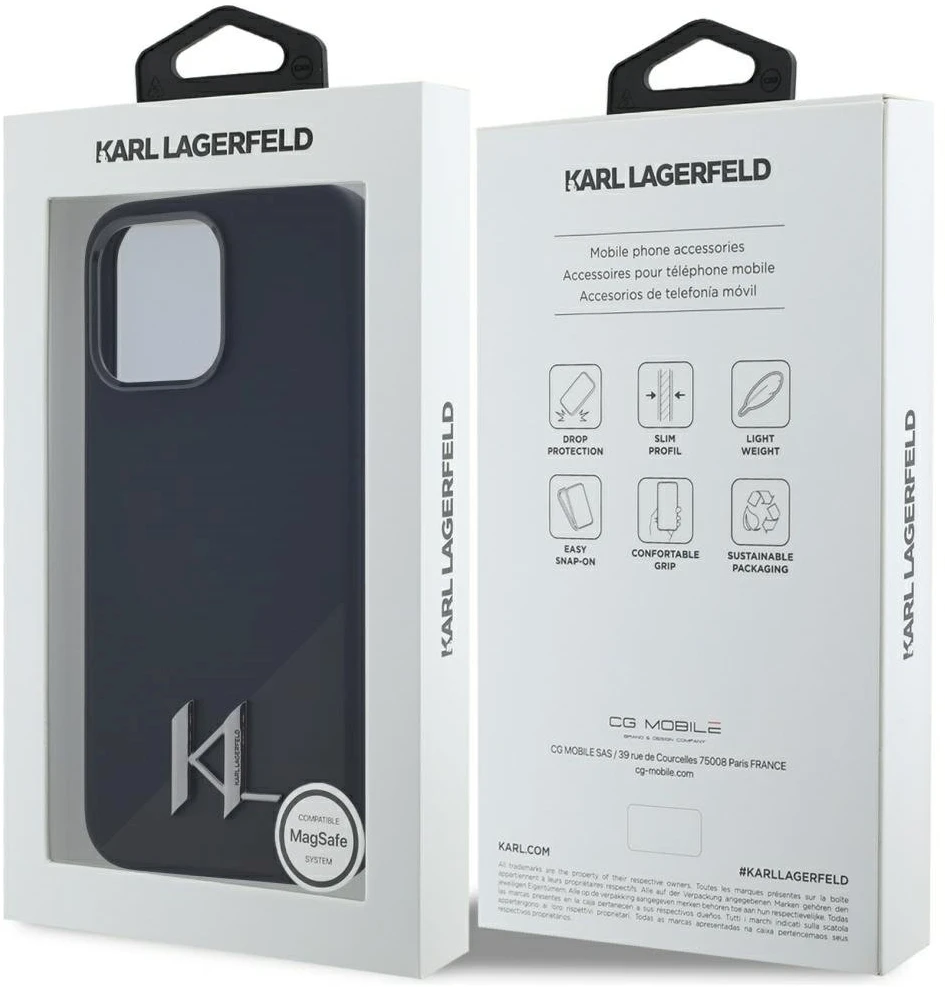 Dėklas Karl Lagerfeld Silicone Shadow Metal Initial MagSafe Apple iPhone 15 Pro juodos spalvos