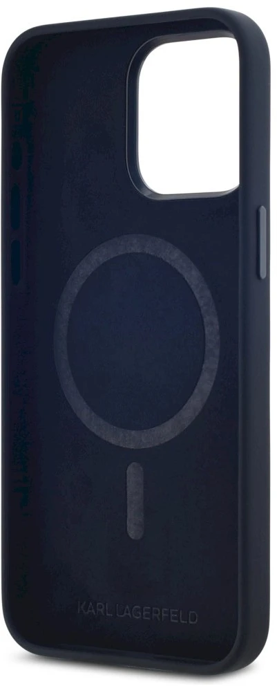 Dėklas Karl Lagerfeld Silicone Shadow Metal Initial MagSafe Apple iPhone 15 Pro juodos spalvos