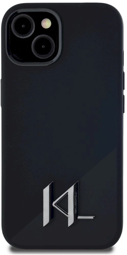 Dėklas Karl Lagerfeld Silicone Shadow Metal Initial MagSafe Apple iPhone 15 juodos spalvos