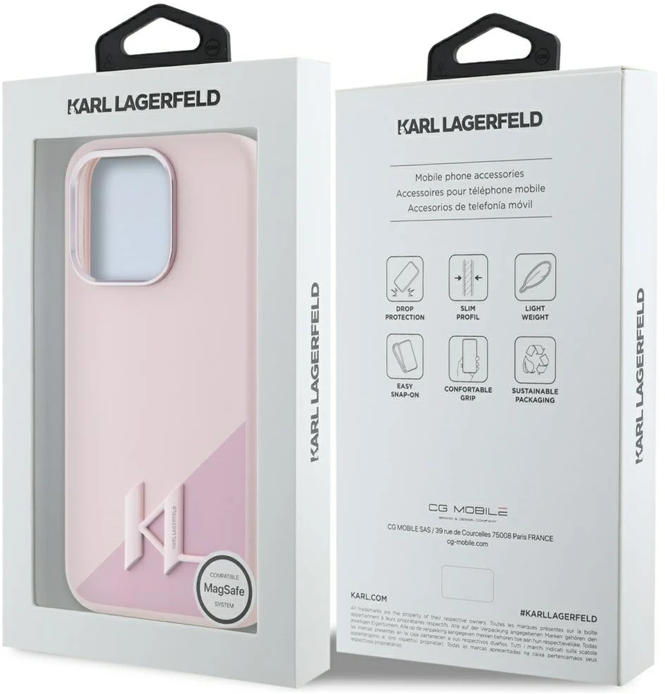 Dėklas Karl Lagerfeld Silicone Shadow Metal Initial MagSafe Apple iPhone 15 Pro Max rožinės spalvos