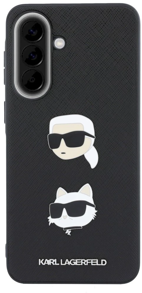Karl Lagerfeld Liquid Silicone Metal Karl and Choupette dėklas skirtas Samsung Galaxy A57 juodos spalvos