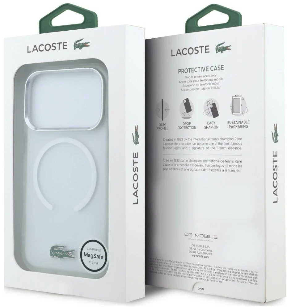 Lacoste IML šerkšno lako logotipo MagSafe dėklas iPhone 18 Pro Max / 17 Pro Max / permatomas