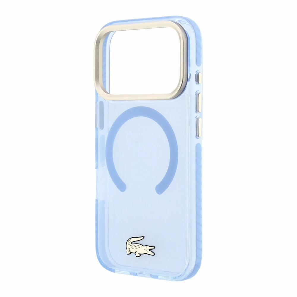 Lacoste IML Shockproof Petit Pique Gold Logo MagSafe dėklas skirtas iPhone 18 Pro Max Mėlyna
