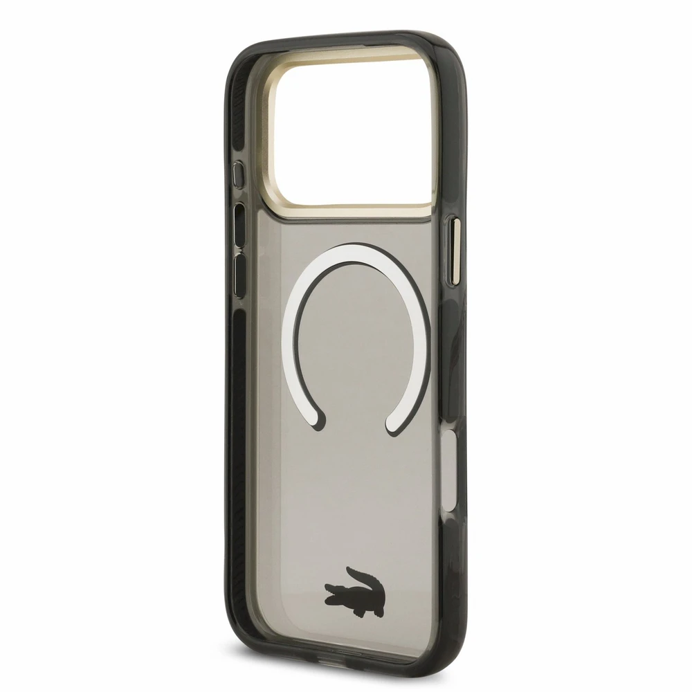 Lacoste IML Shockproof Petit Pique Gold Logo MagSafe dėklas skirtas iPhone 18 Pro Max juodos spalvos