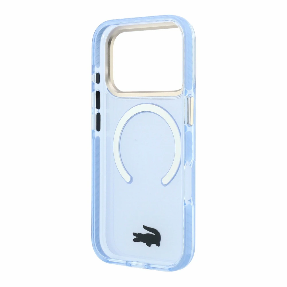 Lacoste IML Shockproof Petit Pique Gold Logo MagSafe dėklas skirtas iPhone 18 Pro Max Mėlyna