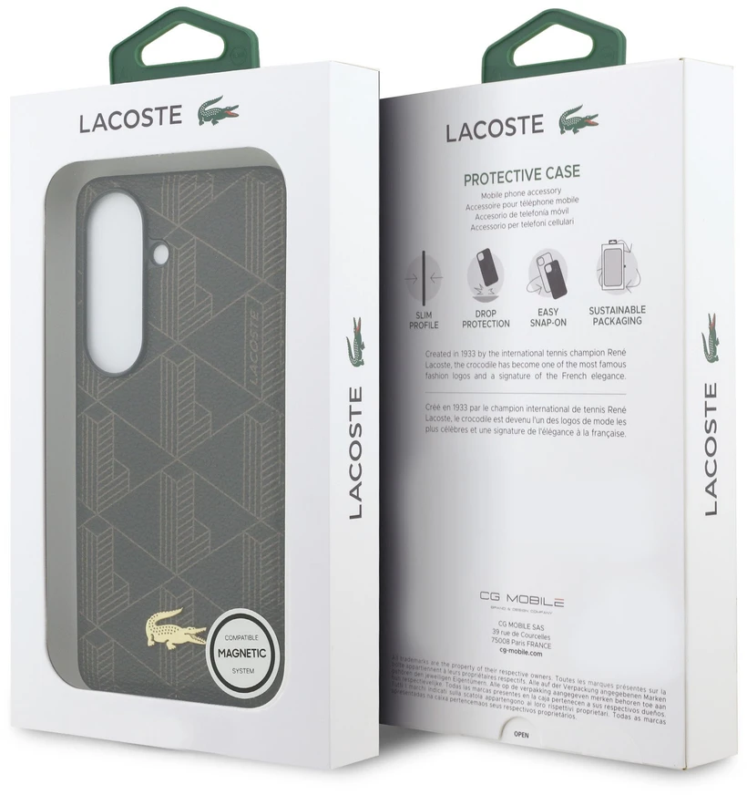 „Lacoste“ PVC mišinio monogramos auksinis magnetinis dėklas, skirtas „Samsung Galaxy S26+“ / ruda