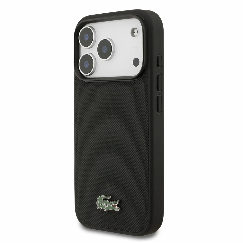 Lacoste PVC Iconic Petit Pique Metal Logo MagSafe Dėklas iPhone 18 Pro Juodas