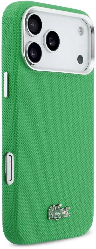 Lacoste Iconic Petit Pique Metal Logo MagSafe dėklas skirtas Apple iPhone 17 Pro Max žalios spalvos