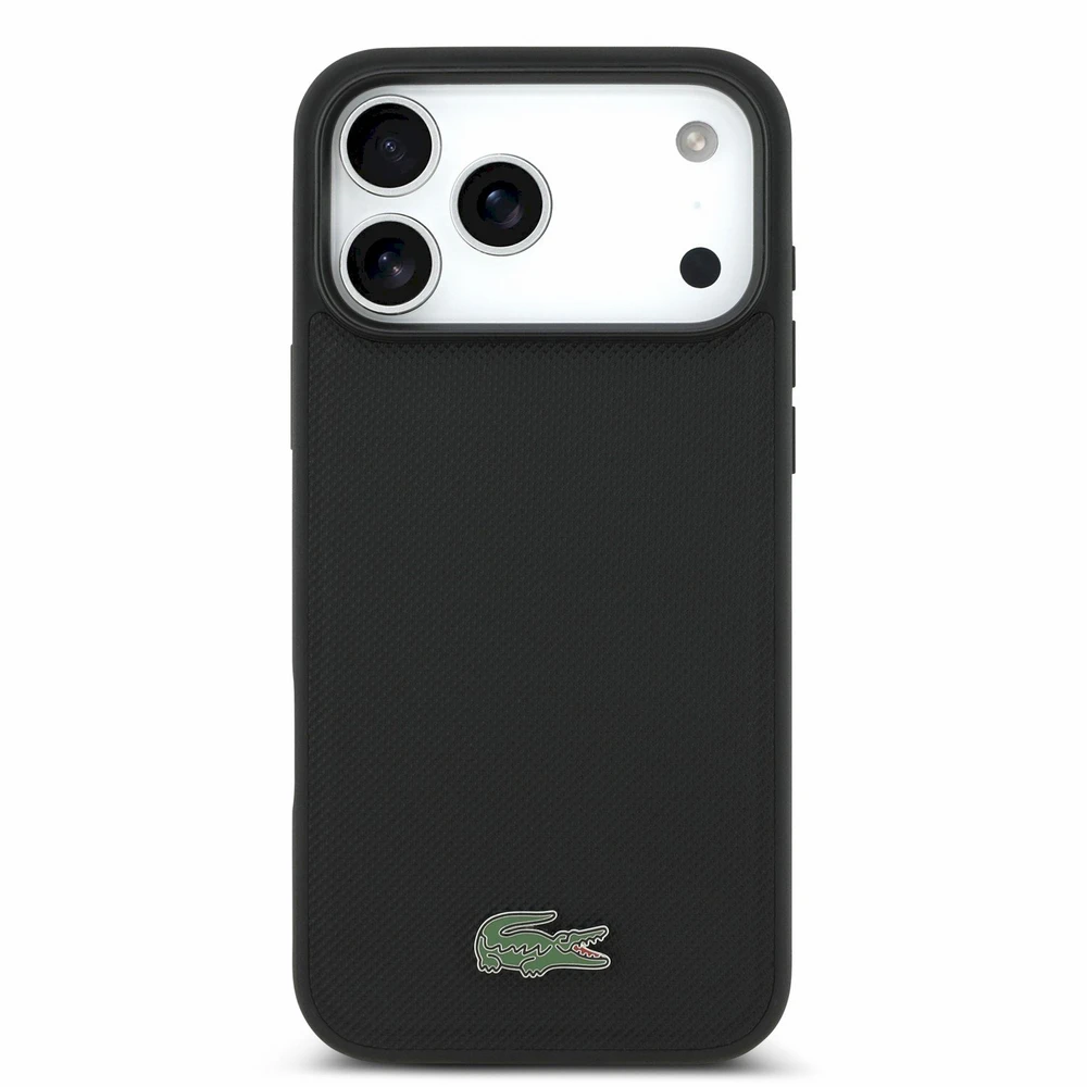 Lacoste PVC Iconic Petit Pique Metal Logo MagSafe Dėklas iPhone 18 Pro Max Juodas