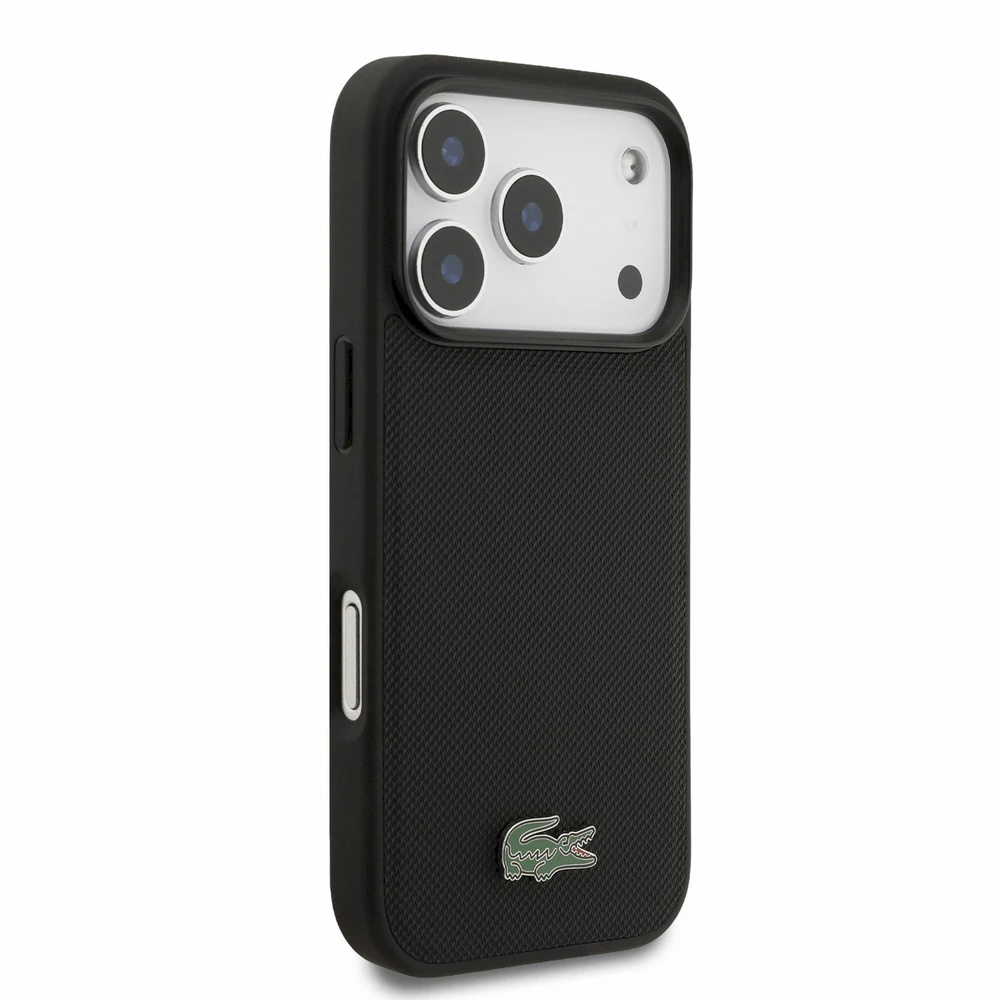 Lacoste PVC Iconic Petit Pique Metal Logo MagSafe Dėklas iPhone 18 Pro Juodas