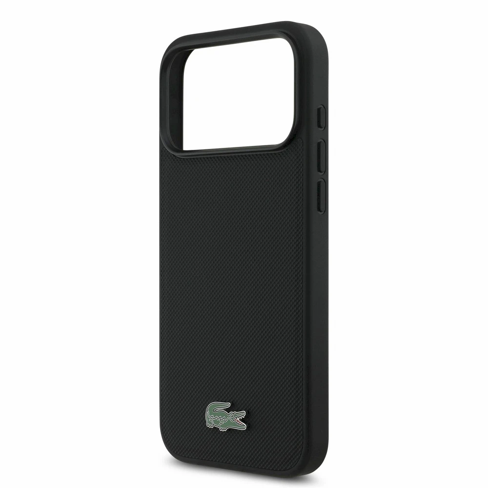 Lacoste PVC Iconic Petit Pique Metal Logo MagSafe Dėklas iPhone 18 Pro Max Juodas