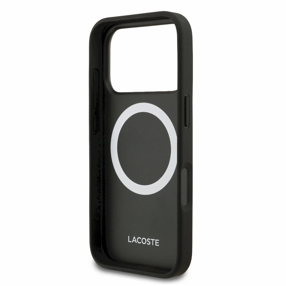 Lacoste PVC Iconic Petit Pique Metal Logo MagSafe Dėklas iPhone 18 Pro Juodas