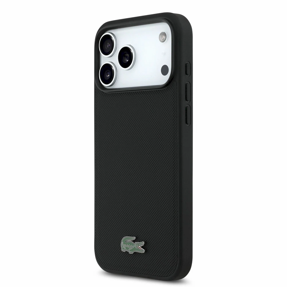 Lacoste PVC Iconic Petit Pique Metal Logo MagSafe Dėklas iPhone 18 Pro Max Juodas