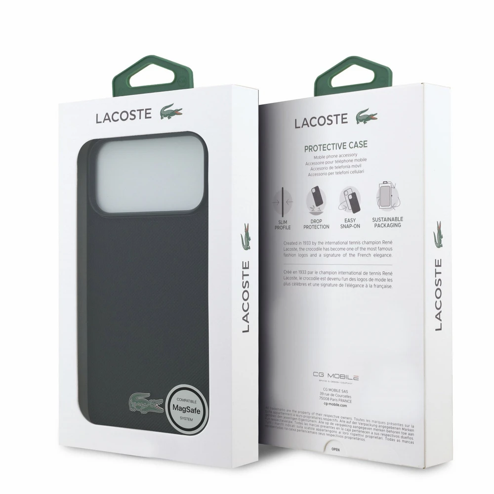 Lacoste PVC Iconic Petit Pique Metal Logo MagSafe Dėklas iPhone 18 Pro Max Juodas