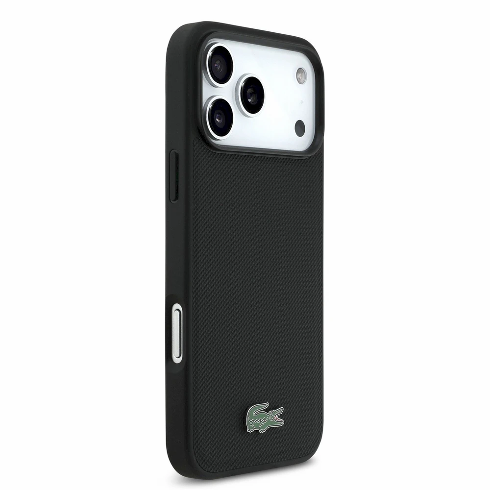 Lacoste PVC Iconic Petit Pique Metal Logo MagSafe Dėklas iPhone 18 Pro Max Juodas