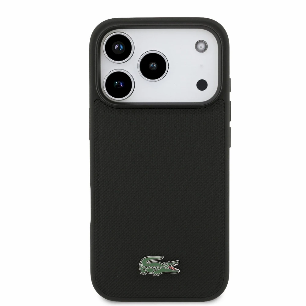 Lacoste PVC Iconic Petit Pique Metal Logo MagSafe Dėklas iPhone 18 Pro Juodas