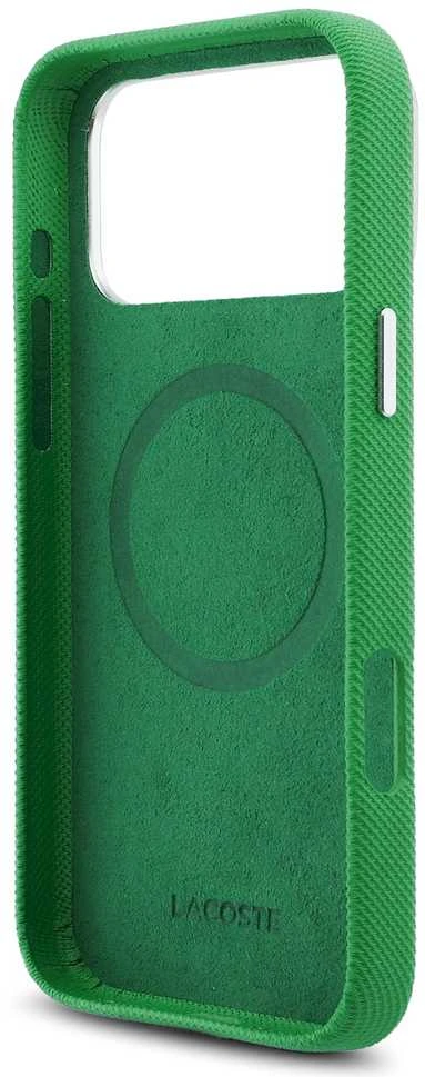 Lacoste Iconic Petit Pique Metal Logo MagSafe dėklas skirtas Apple iPhone 17 Pro Max žalios spalvos