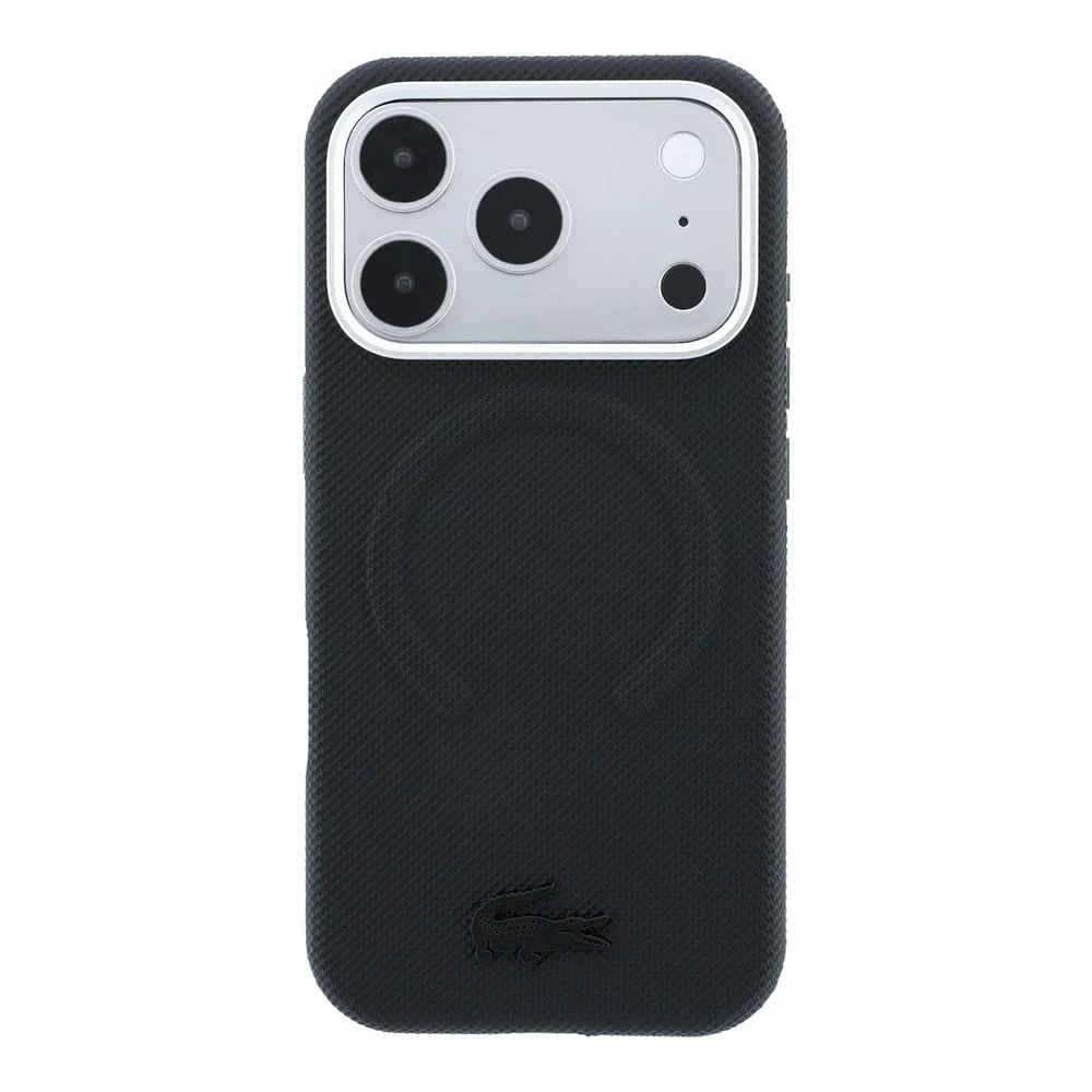 Lacoste PVC Petit Pique Semi Wrap Embossed MagSafe Dėklas skirtas iPhone 18 Pro Max juodos spalvos