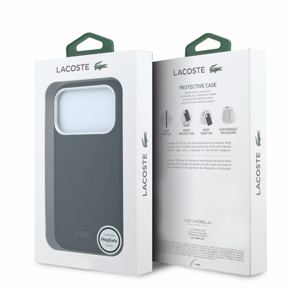 Lacoste PVC Petit Pique Semi Wrap Embossed MagSafe Dėklas skirtas iPhone 18 Pro Max juodos spalvos