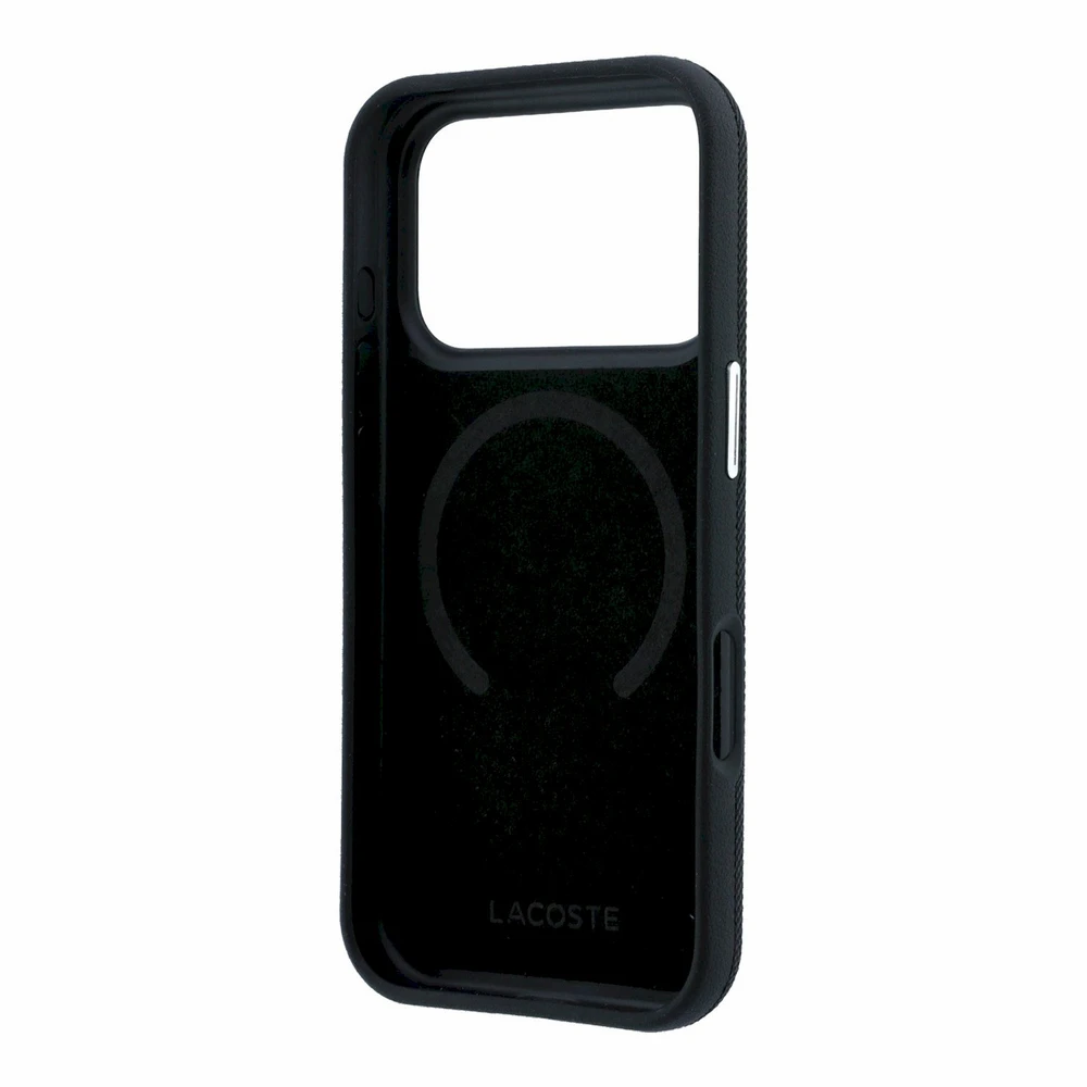 Lacoste PVC Petit Pique Semi Wrap Embossed MagSafe Dėklas skirtas iPhone 18 Pro Max juodos spalvos