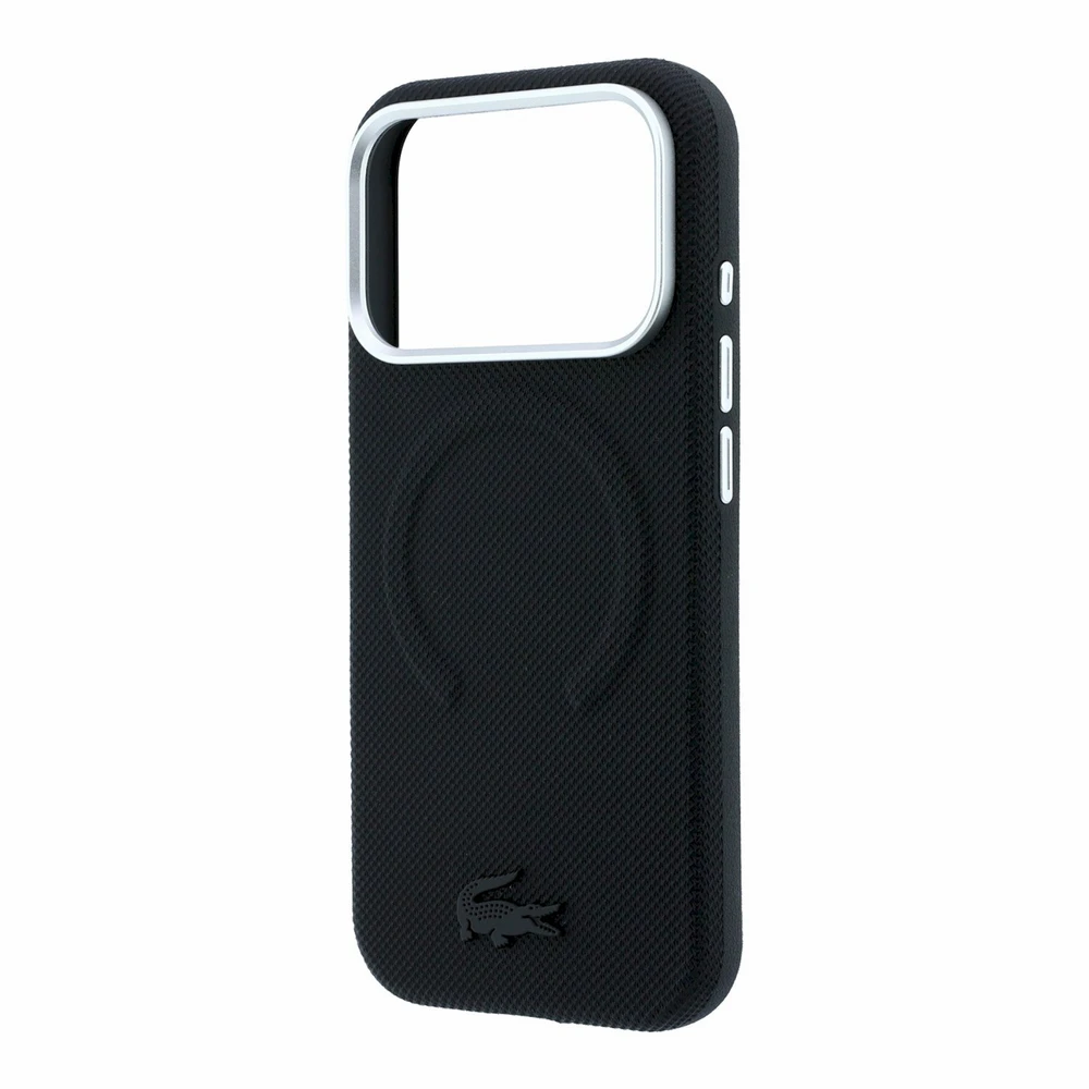 Lacoste PVC Petit Pique Semi Wrap Embossed MagSafe Dėklas skirtas iPhone 18 Pro Max juodos spalvos