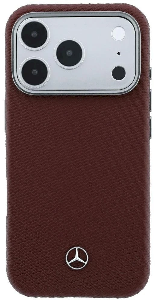 Dėklas Mercedes Leather Semi Wrap Wood Effect MagSafe, skirtas iPhone 18 Pro Max / 17 Pro Max, bordo spalvos