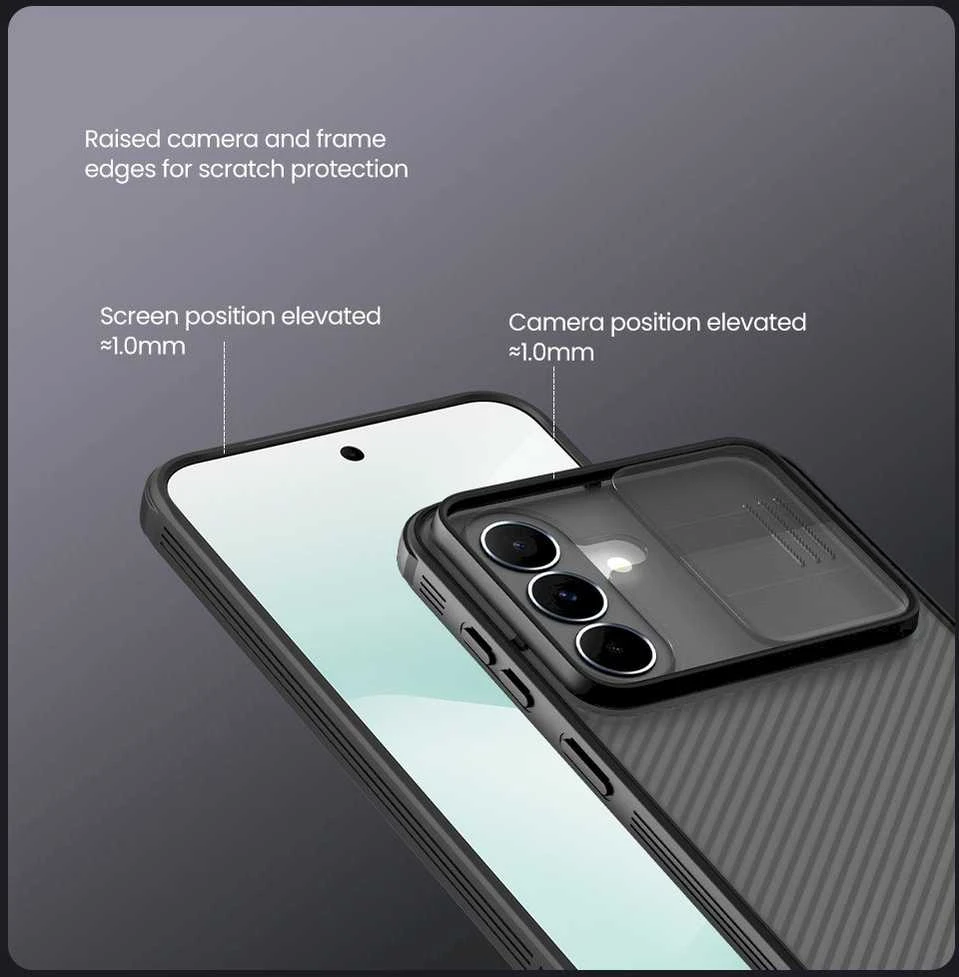 Dėklas Nillkin CamShield PRO Hard Case skirtas Samsung Galaxy A37 skaidrus juodos spalvos