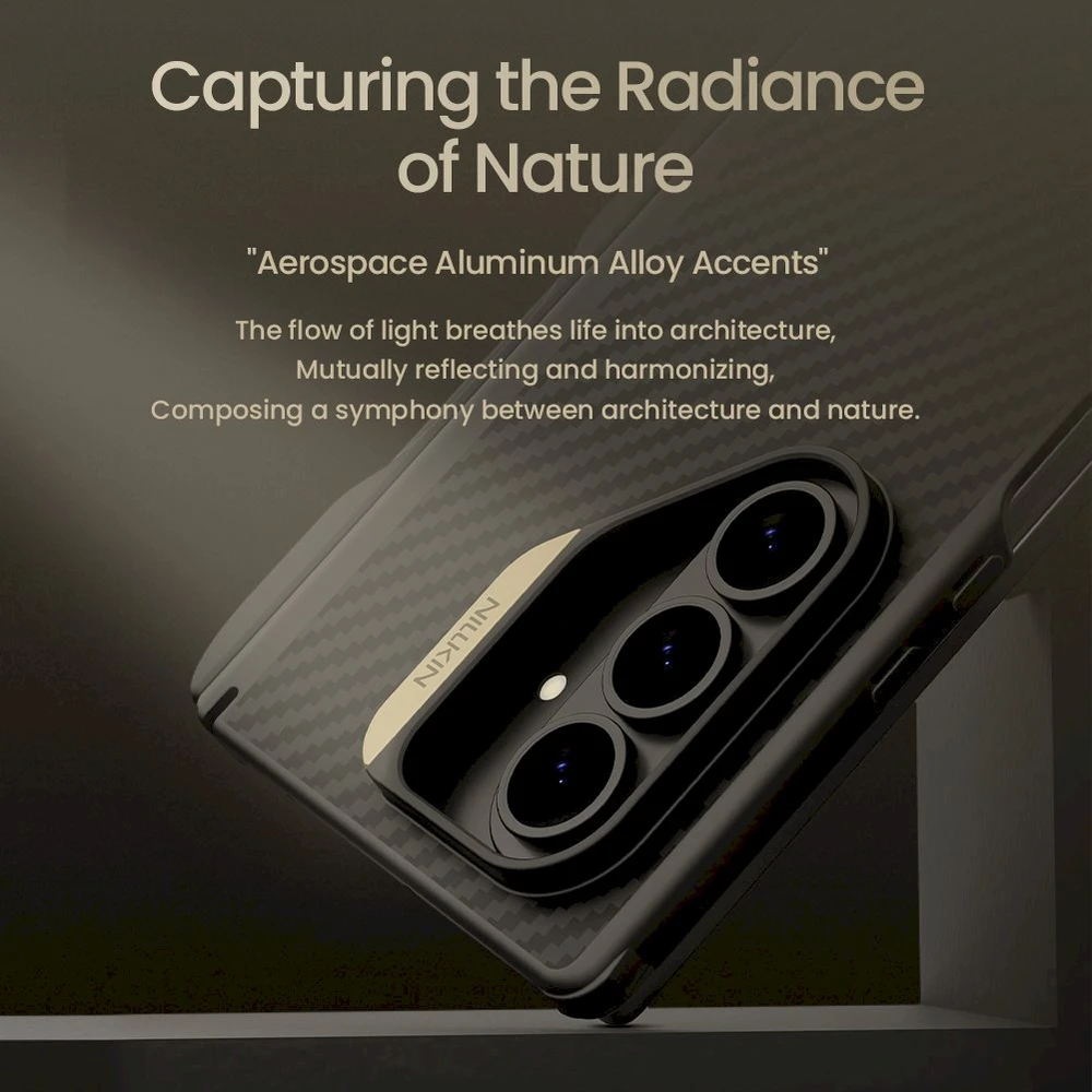 „Nillkin“ sintetinio pluošto PRO magnetinis rašiklio lizdo dėklas, skirtas „Samsung Galaxy Z Fold 7“, auksinis