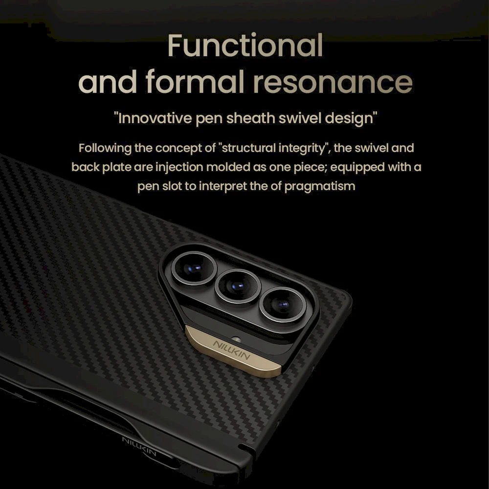 „Nillkin“ sintetinio pluošto PRO magnetinis rašiklio lizdo dėklas, skirtas „Samsung Galaxy Z Fold 7“, auksinis