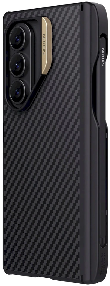 „Nillkin“ sintetinio pluošto PRO magnetinis rašiklio lizdo dėklas, skirtas „Samsung Galaxy Z Fold 7“, auksinis