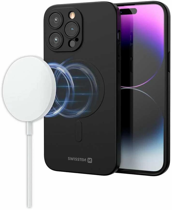 Dėklas Swissten Soft Joy Case Magstick, skirtas iPhone 16 Plus Juodas