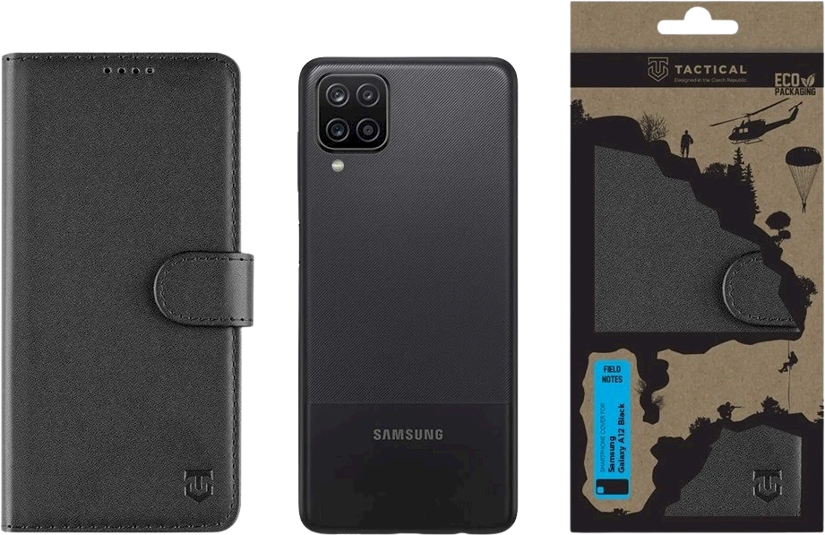 Tactical Field Notes skirtas Samsung Galaxy A12 dėklas telefonui juodos spalvos