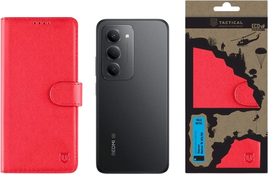 Tactical Field Notes dėklas skirtas Xiaomi Redmi 15 4G/5G raudonos spalvos