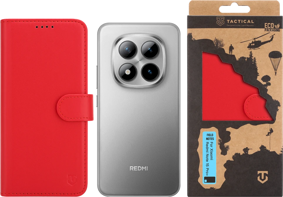 Tactical Field Notes dėklas skirtas Xiaomi Redmi Note 15 Pro+ raudonos spalvos
