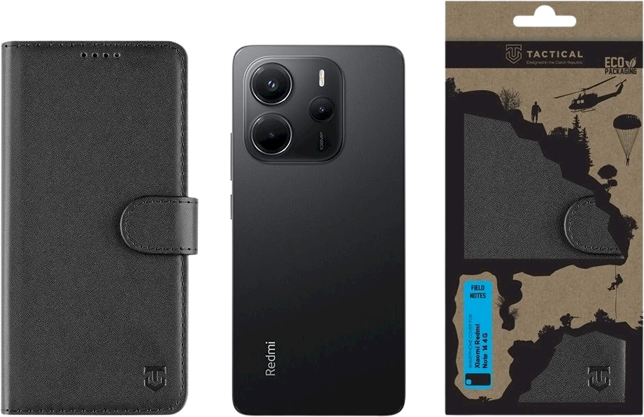 Dėklas Tactical Field Notes skirtas Xiaomi Redmi Note 14 4G juodos spalvos