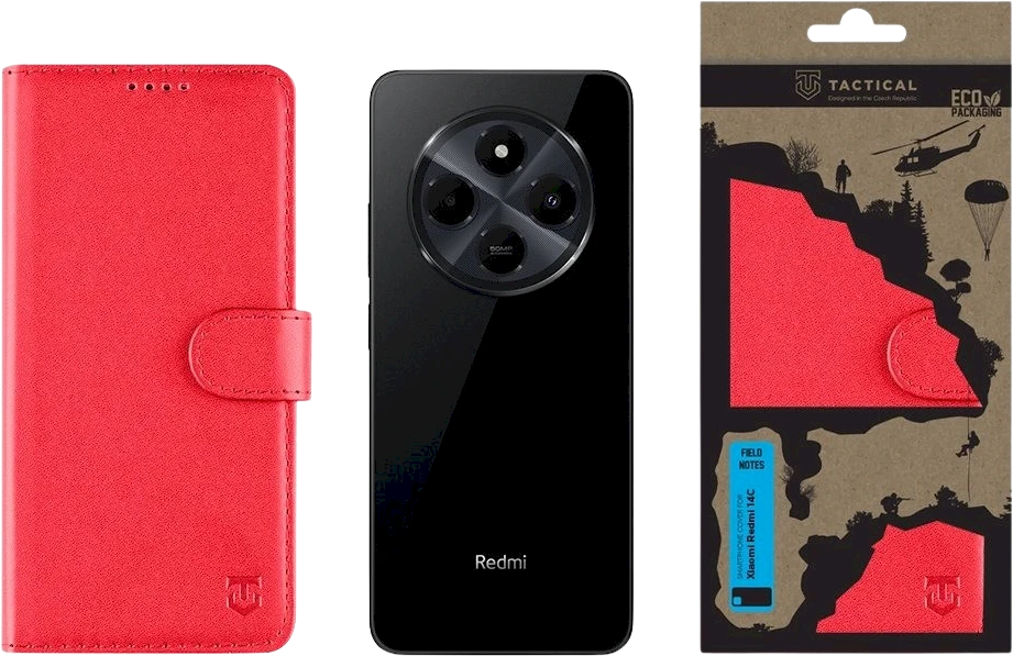 Dėklas Tactical Field Notes skirtas Xiaomi Redmi 14C raudonos spalvos