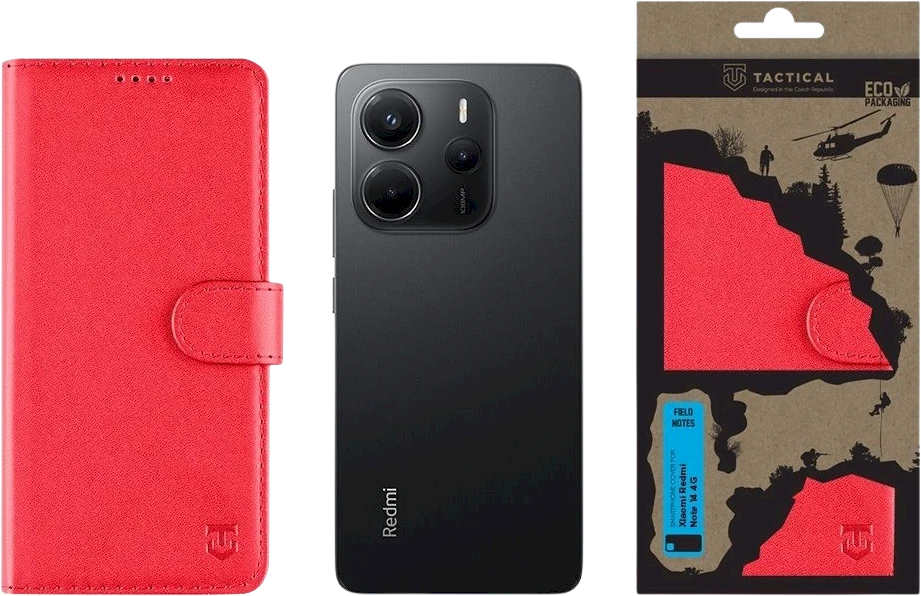 Tactical Field Notes dėklas skirtas Xiaomi Redmi Note 14 4G raudonos spalvos
