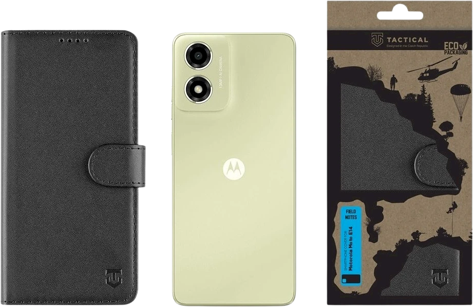 Tactical Field Notes skirtas Motorola Moto E14 dėklas telefonui juodos spalvos