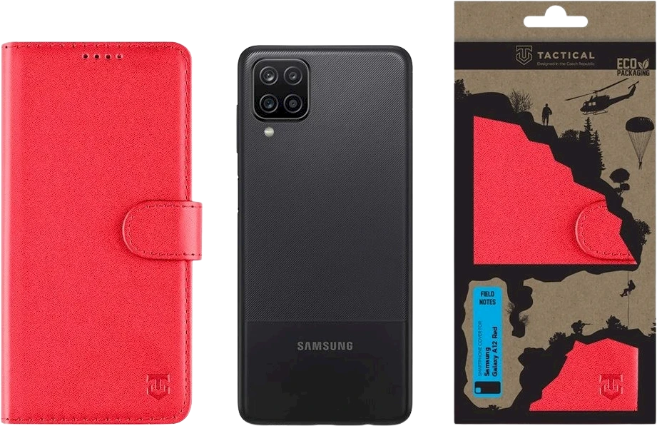 Tactical Field Notes skirtas Samsung Galaxy A12 dėklas telefonui raudonos spalvos