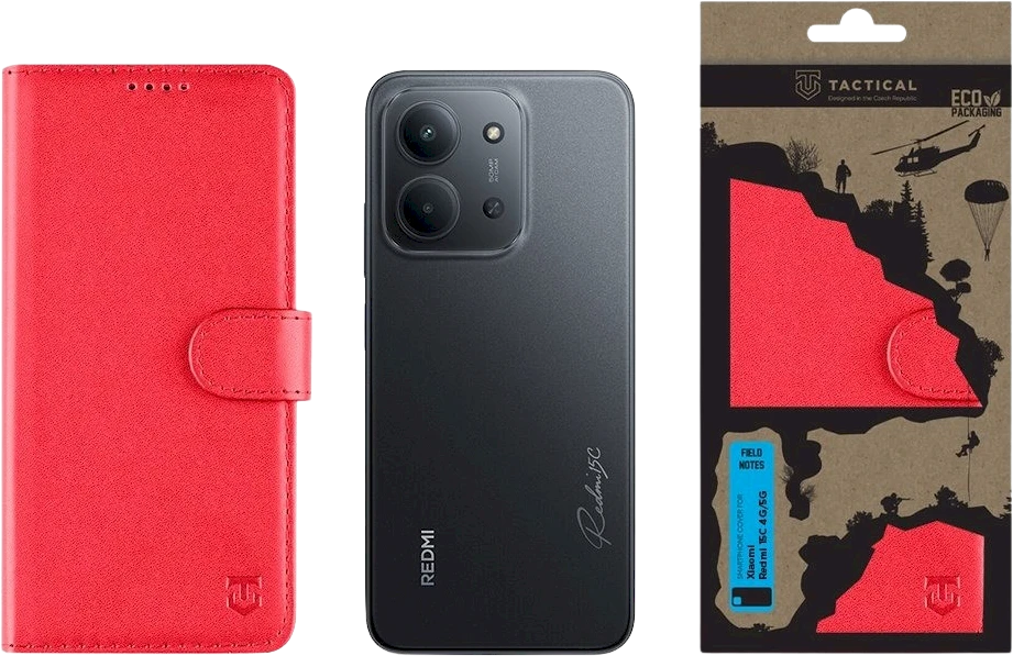 Tactical Field Notes dėklas skirtas Xiaomi Redmi 15C 4G/5G raudonos spalvos