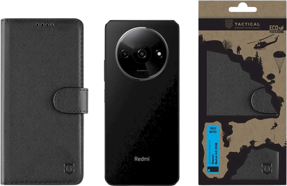 Tactical Field Notes skirtas Xiaomi Redmi A3 2024 dėklas telefonui juodos spalvos