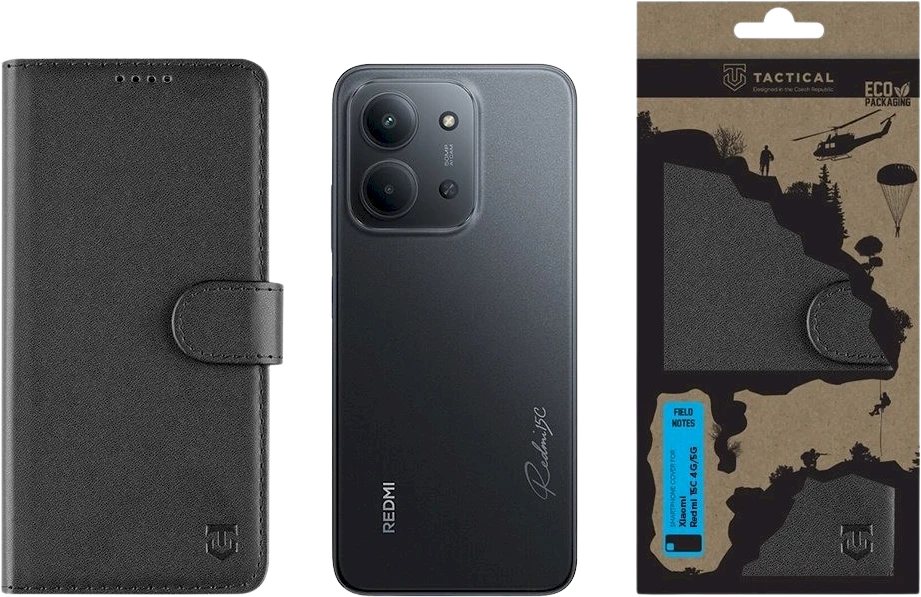 Tactical Field Notes dėklas skirtas Xiaomi Redmi 15C 4G/5G juodos spalvos