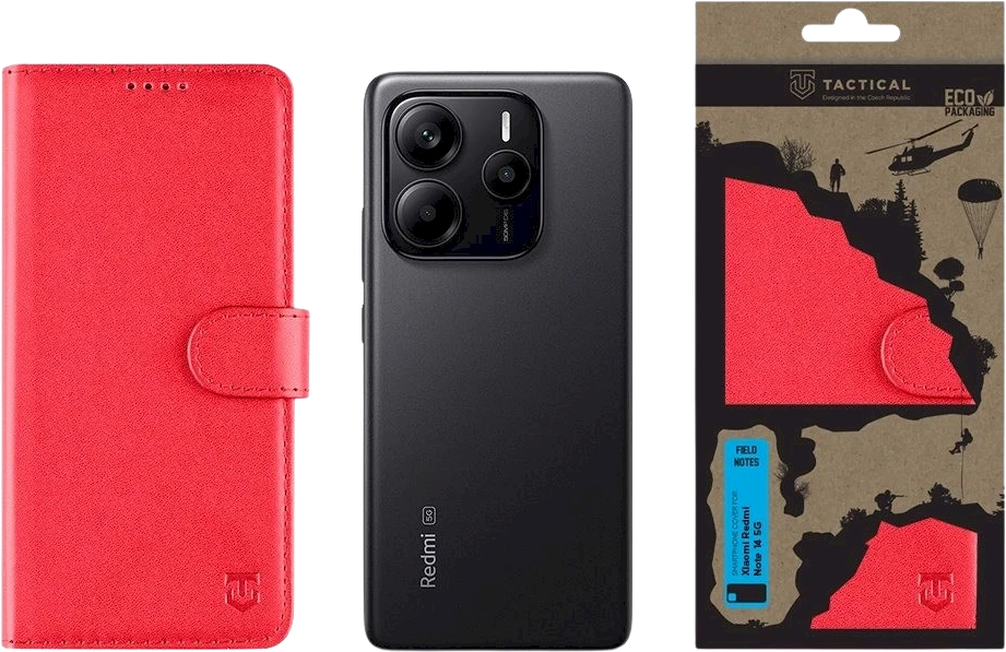 Tactical Field Notes skirtas Xiaomi Redmi Note 14 5G dėklas telefonui raudonos spalvos